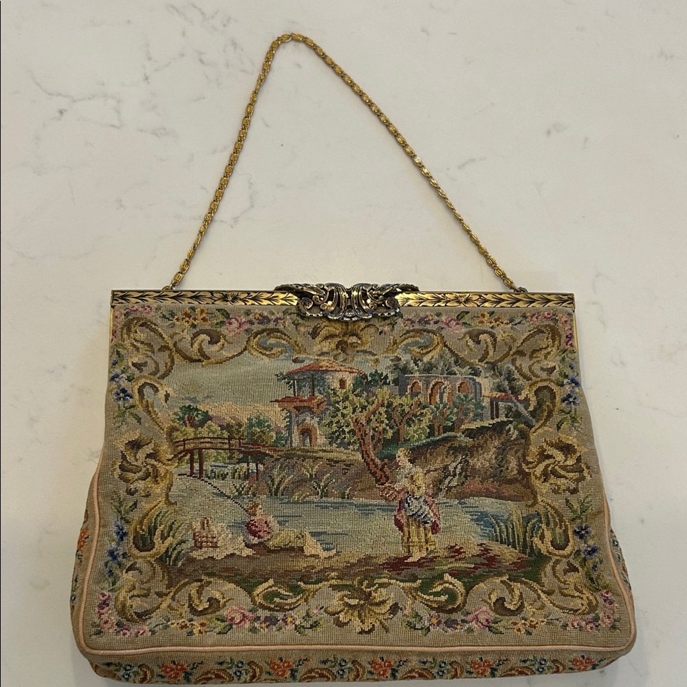 Elegant Tapestry Clutch with Chain Strap